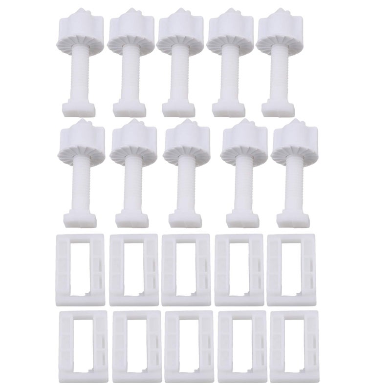 RDEXP White Plastic Rectangular Toilet Seat Cover Hinge Blind Hole Nut Screws 3.9x2.4x6.4 Spiral Tip Dia 0.9cm Pack of 10 - Image 1